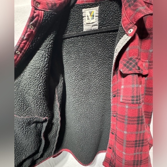 Men’s VOYAGER plaid Fleece Coat Black/red Snap Buttons Size Small - Picture 7 of 8